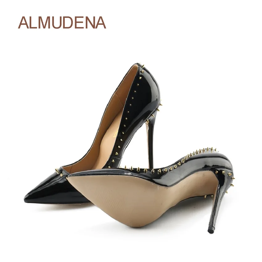 Сексуальные черные блестящие туфли лодочки ALMUDENA из лакированной кожи с острым