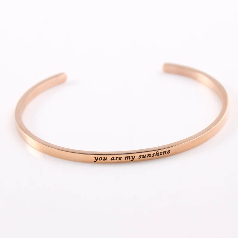 

2017 New Fashion Jewelry Rose Gold Plated Cuff Bangles Stainless Steel Bracelets Mantra Inspirational Bracelet Bangle