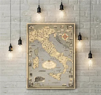 

Vintage Italy Map Exquisite Pattern Classic Style Wall Sticker Canvas Print Painting Excellent Design Home Decor Cafe Bar Pub
