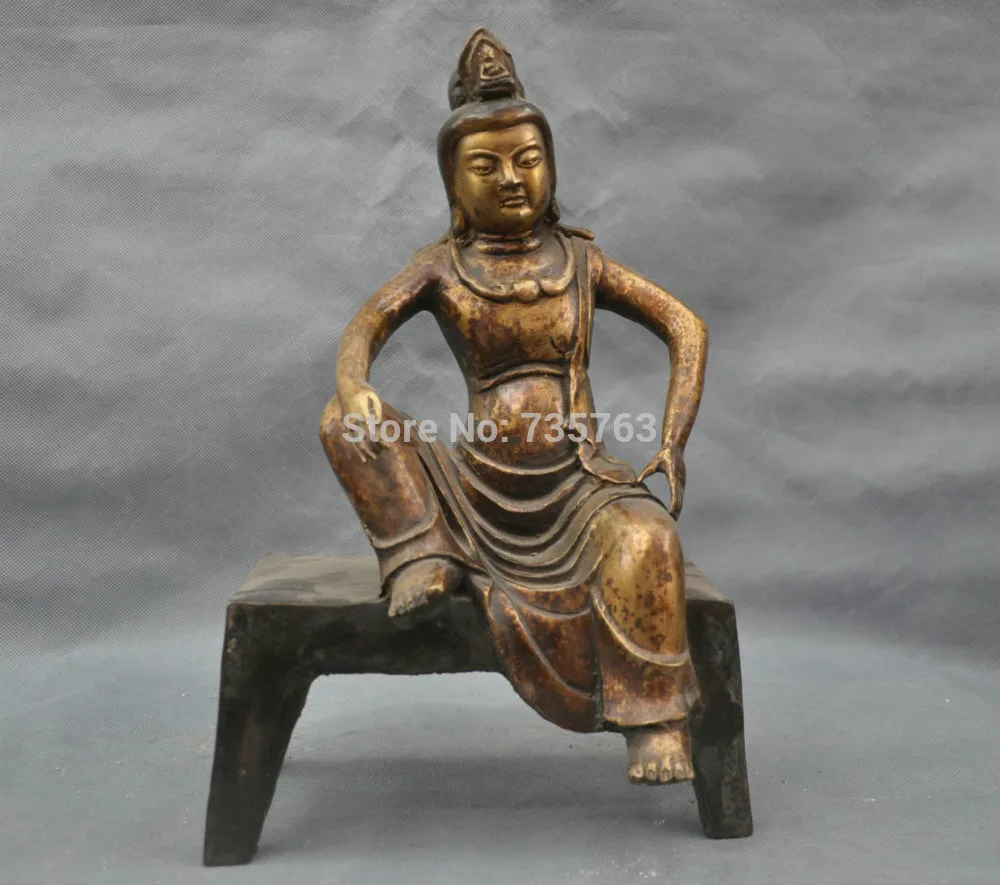 

xiuli 001844 13'' China Tibetan Buddhism Guanyin Kwan-yin Bodhisattva Sit Bronze Statue