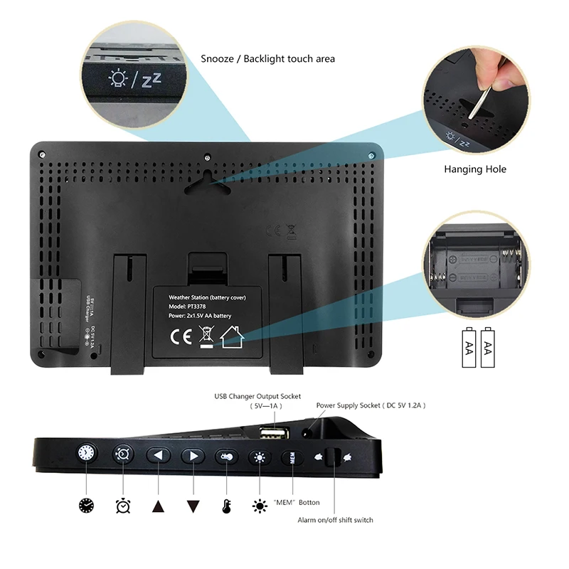 Goedkoop 2 Outdoor Sensor Draadloze Weerstation Met Temperatuur Vochtigheid Display Weerbericht Rcc Snooze Wekker Kleurrijke Lcd