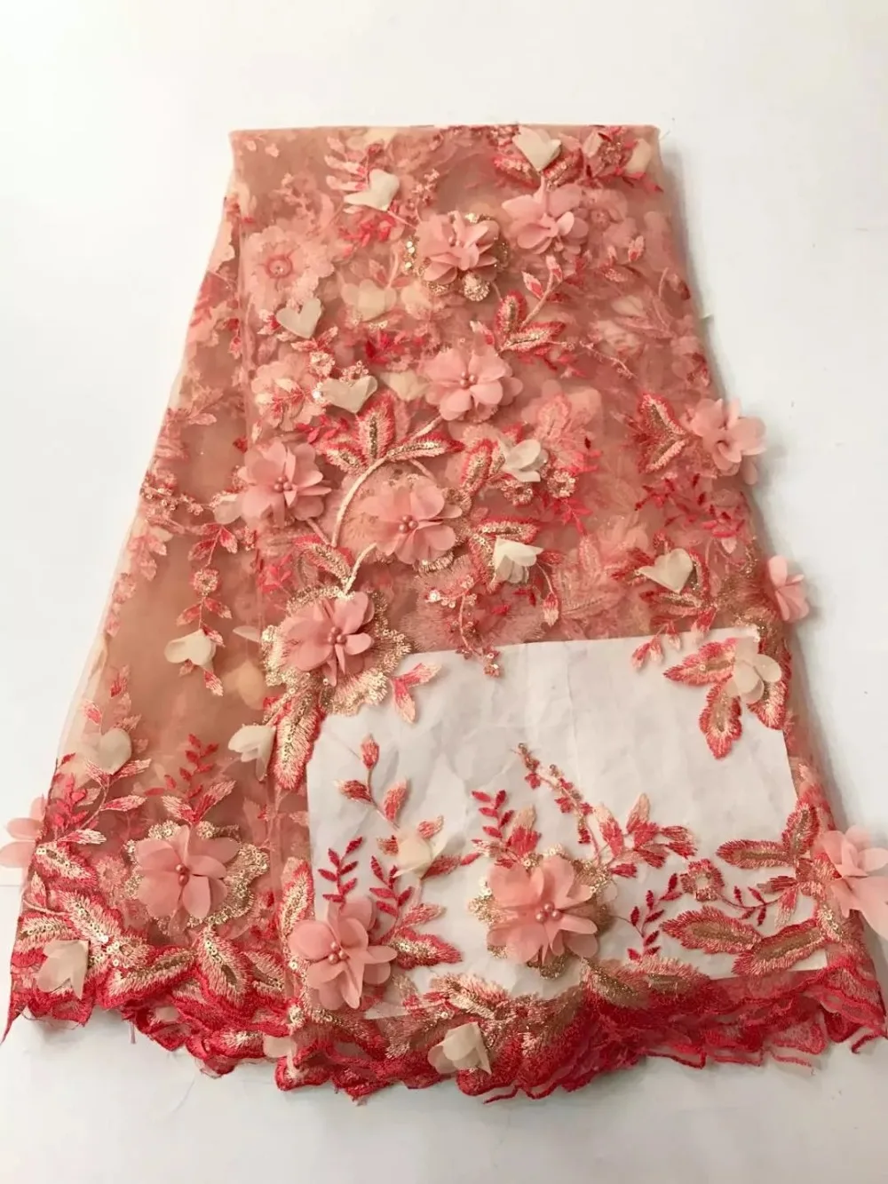 

French Tulle Lace High Quality 3d Flower Lace Fabric New 3d Tulle Lace Fabric Hot 3d Applique Lace Fabric for Wedding Dresses