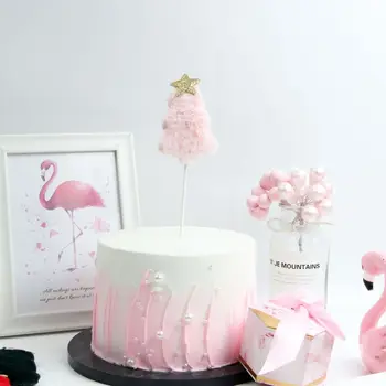 

2019 New Merry Christmas Cake Topper Solid Color Plush Tree Gold Stars Cupcake Topper For Christmas Party Cake Decorations Xmas