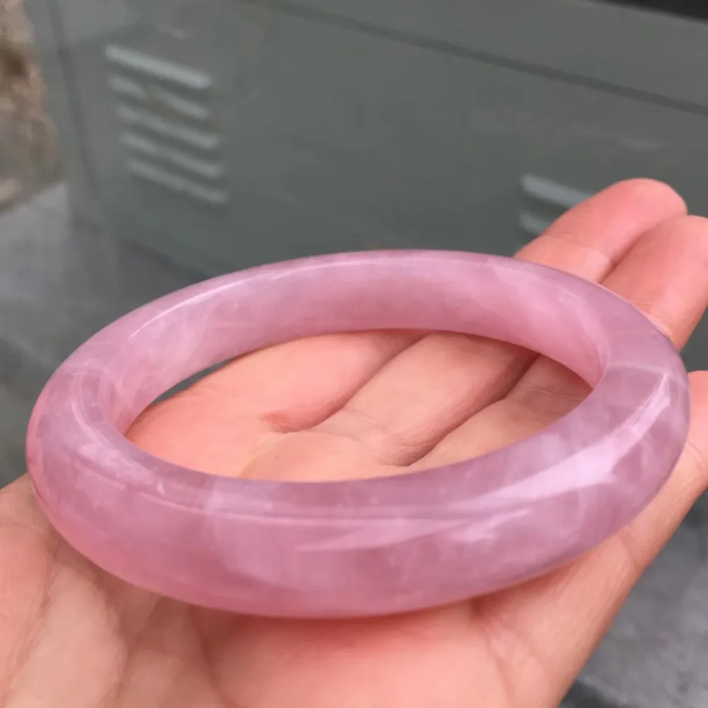 

56mm Clear Stone Genuine Natural Madagascar Rose Quartz Bangle For Women Lady Female Gift 12x9mm Stone Fashion Bangle AAAAA