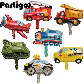 

10pcs Mini Fire Engine Happy Birthday Foil Balloons Party Decorations Kids Baby Shower Boy Globo Toy Car School Bus Tank balloon