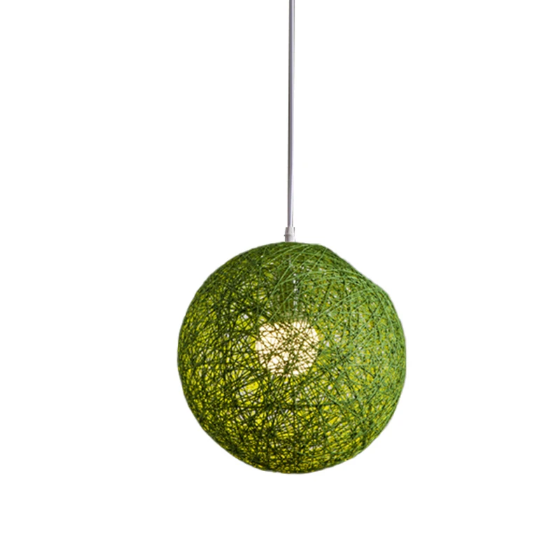 Люстра из бамбука, ротанга и конопляного шара индивидуальная креативная сферическая ротанговая гнездо абажур - Цвет: Green