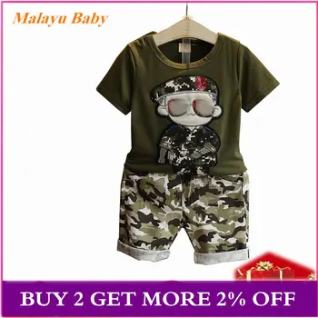 

Malayu baby boy clothes summer 2020 new children's cartoon short-sleeved T-shirt + camouflage shorts 2pcs of infant boy clothing