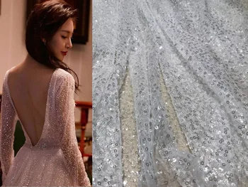 

Off white pink gray red purple black beaded tulle Lace Fabric for wedding dress French African sequins embroidery laces fabrics