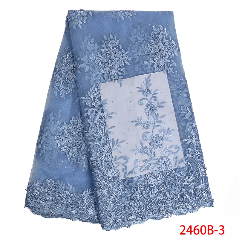 

High Quality African New French Lace Fabric Beautiful Design Net Lace Fabric For Wedding Lace Fabric QF2460B-3