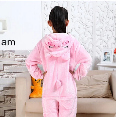 Onesie/Детские пижамы кигуруми; Детские фланелевые пижамы с капюшоном в виде панды и единорога для мальчиков и девочек; вечерние пижамы для костюмированной вечеринки - Цвет: Pig