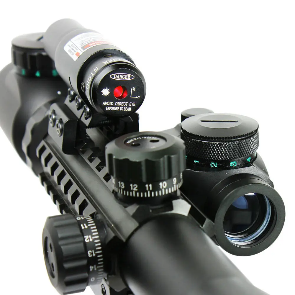 3-9X40 Illuminated Tactical Rifle Scope Red Laser Holographic Dot Sight Hungting 