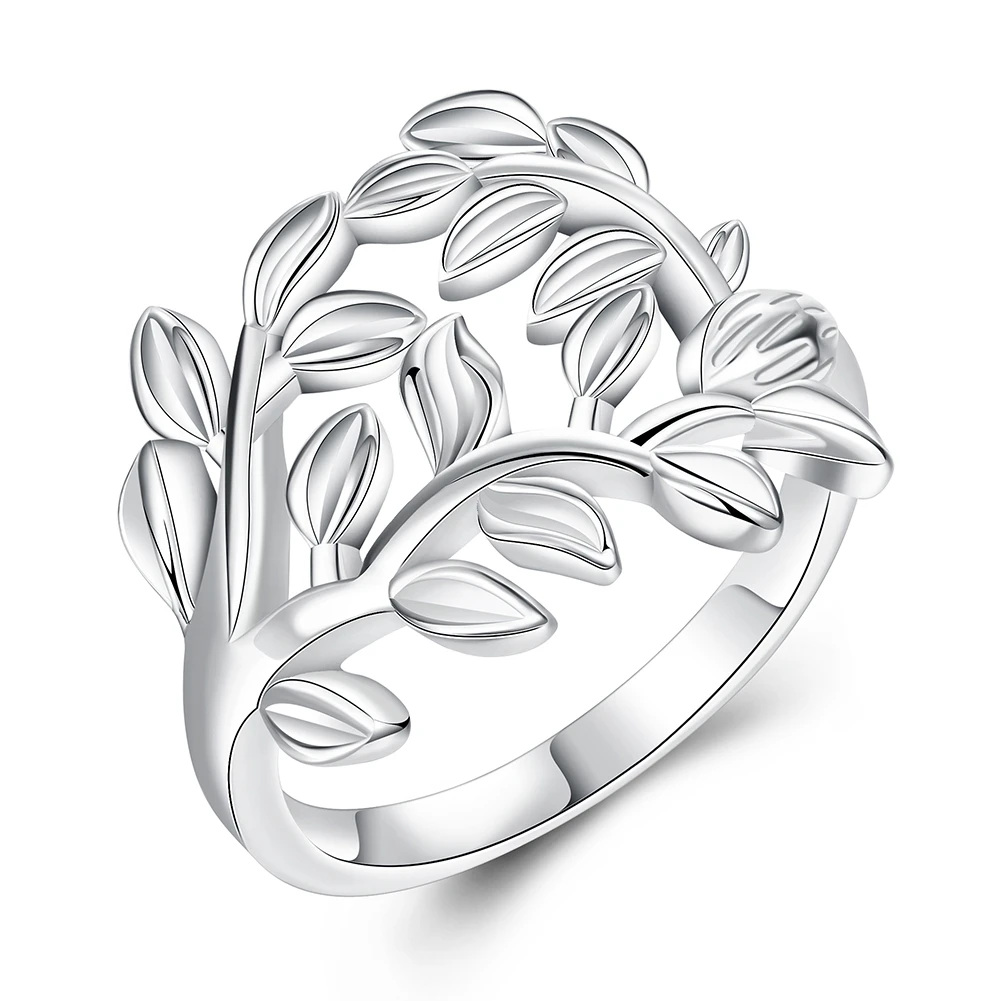

Romantic Wedding Rings Jewelry Life Tree Flower Rings for Women Men Jewelry Silver Plated Finger Ring Accessories Gift