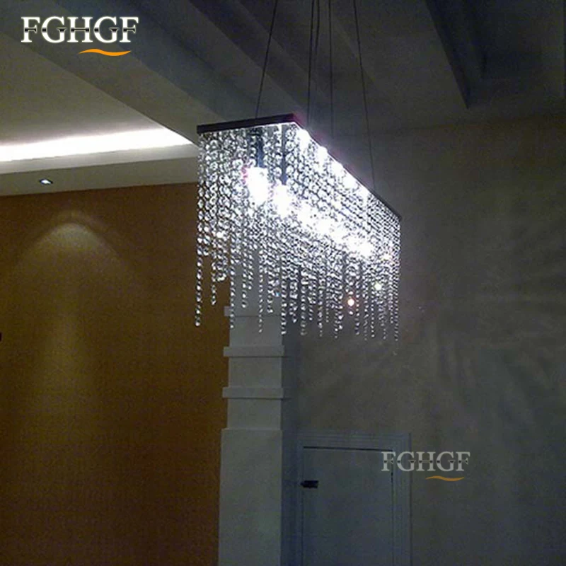 Modern Crystal Chandelier Light Fixture Rectangle Crystal Light for Restaurant Hanging Suspension Lustres Drop Lamp Home (1)