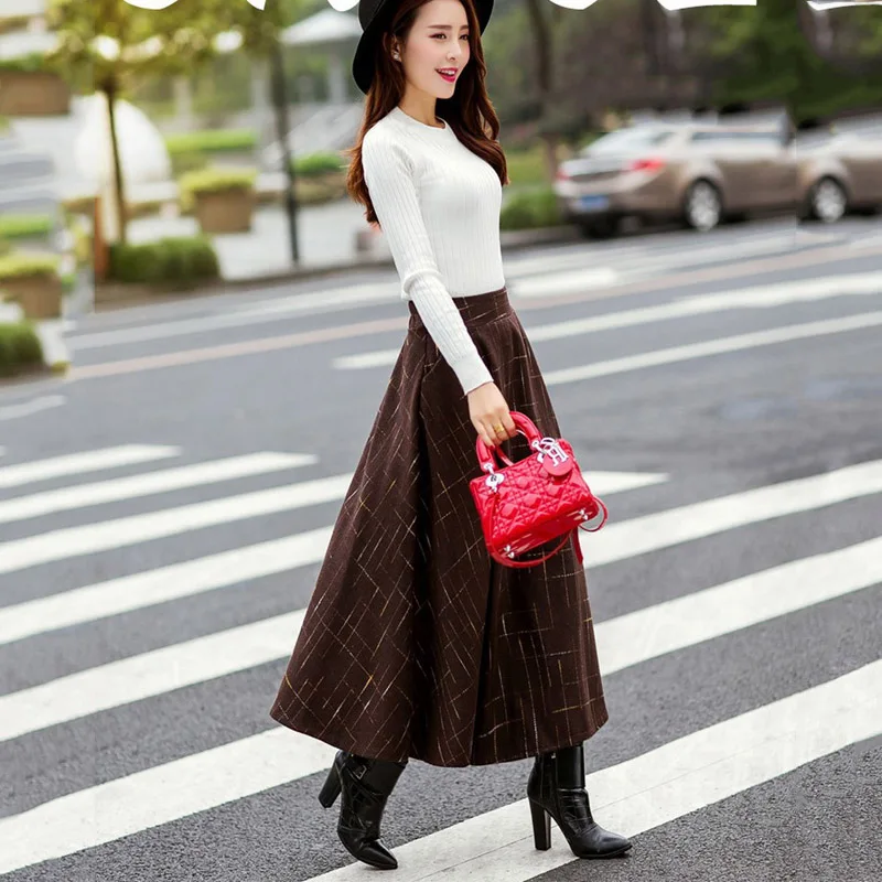 

Uwback 2017 New Arrival Wool Long Skirt Women High Waist A-line Faldas Skirts Womens Thick Warm Woolen Vntage Jupe Shirt CBB294
