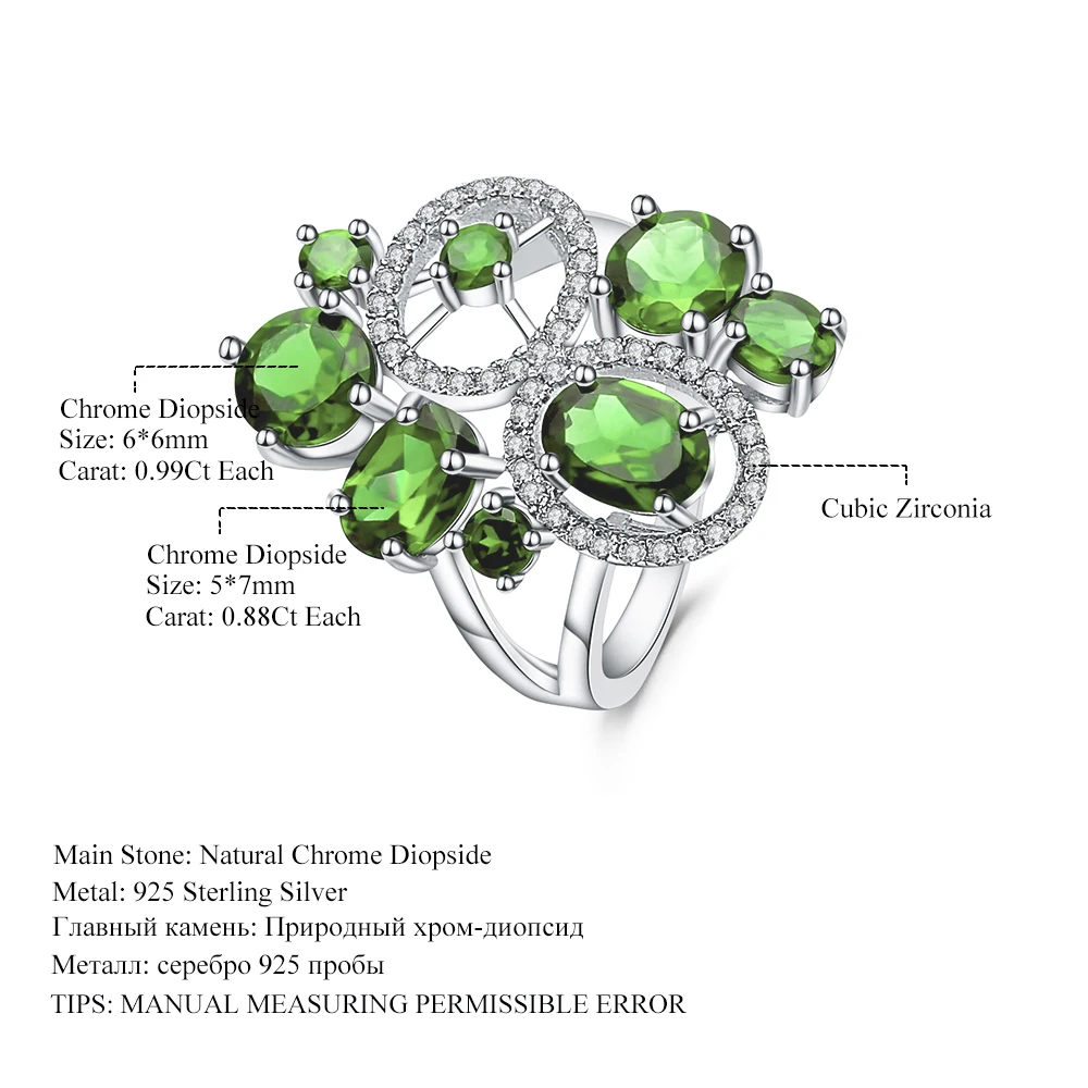 GEM'S BALLET 4.65Ct натуральный хром диопсид драгоценный камень кольцо 925 пробы Серебряное винтажное коктейльное кольцо для женщин хорошее ювелирное изделие