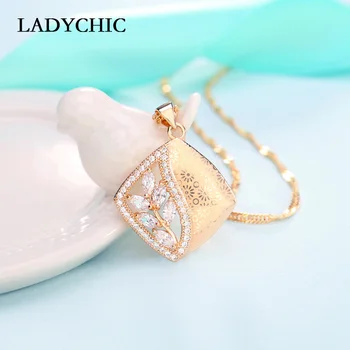 

LADYCHIC 2019 New Arrival National Style Gold Color Zircon Pendant Personality Olive Leaf Shaped Crystal Necklace Jewelry LN1149
