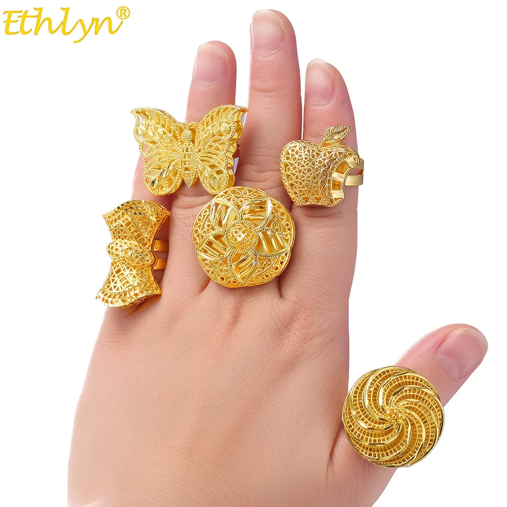 Ethlyn, регулируемый размер, Золотое кольцо на палец, увеличенная большая бабочка, кольца для эфиопских/африканских женщин, свадебные R58