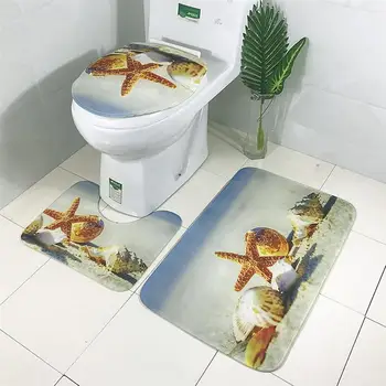 

Three Pieces Nonslip Graphics Bathroom Rug Set Water Absorbent Bath Bathtub Toilet Mats Rugs Carpets Toilet Seat Lid Cover