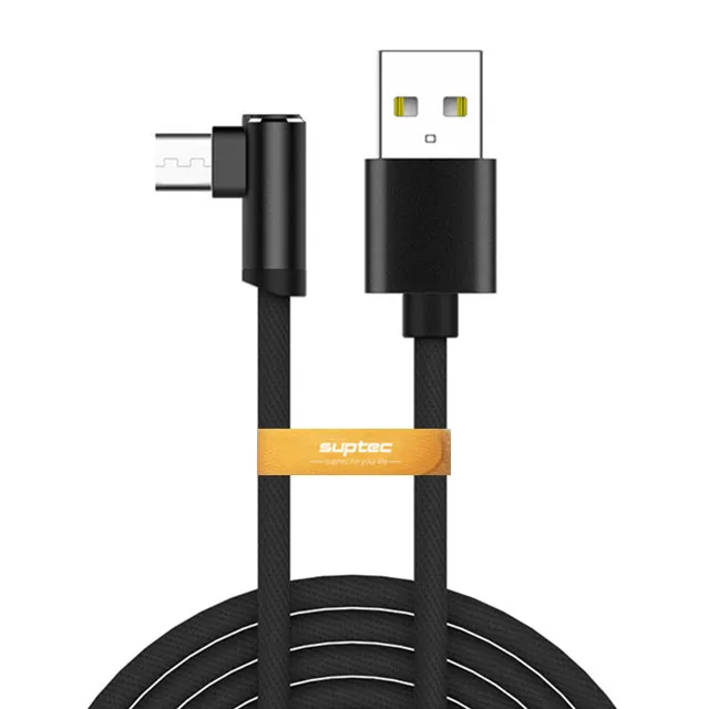 SUPTEC 90 градусов Micro USB кабель 2A Быстрая зарядка данных Шнур зарядное устройство для huawei LG samsung мобильный телефон usb зарядный шнур - Цвет: Black