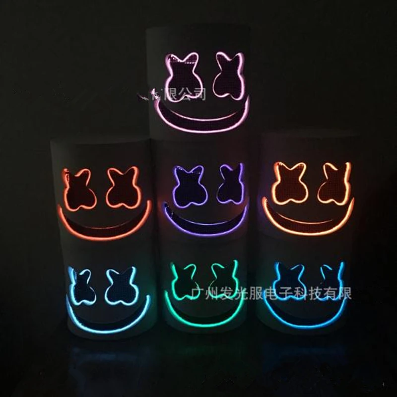 

Glowing DJ Marshmello Cosplay Mask Full Face Prop Helmet Masks Women Man Mask Party Bar Electronic Syllable Cosplay Accessories