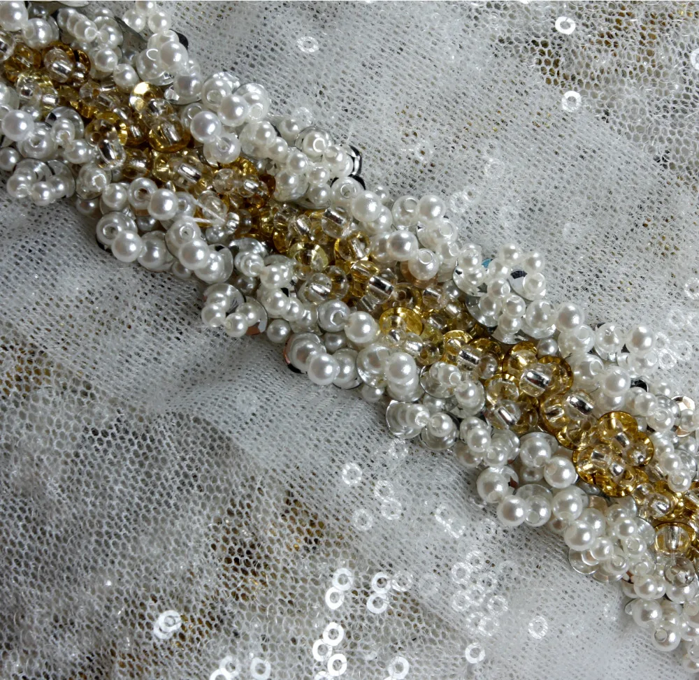 5yards/lot beatiful beads sequins rhinestone Lace Trim for garment