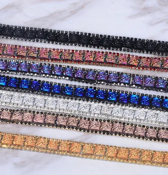 

2 Yard/Lot Hotfix Rhinestone Trimming Glass Crystal Stone Ceramics Chian 1.2cm Width Fancy Banding Applique DIY Accessories