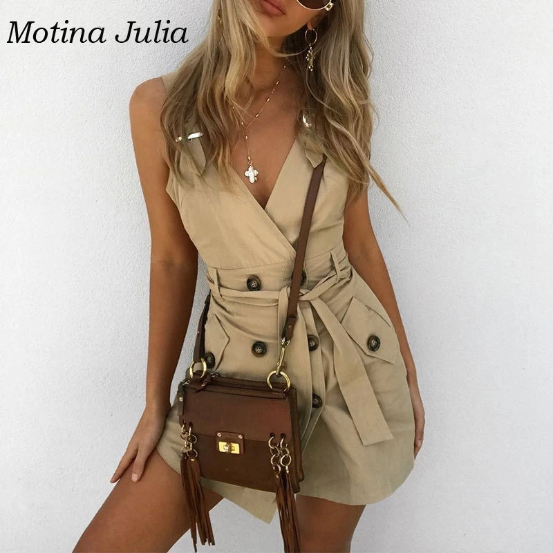 Motina Julia 2018 сексуальное Бандажное платье без рукавов Тренч женское глубокий v