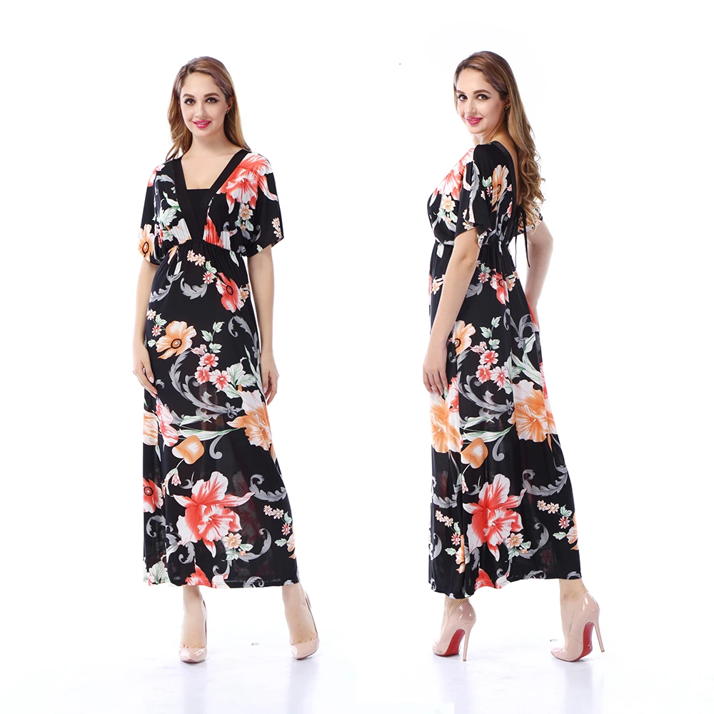 

Plus Size Women Clothing Summer Long Dresses Maxi Beach Sundress Retro Boho Vestidos Batwing Sleeve Sexy Open Back