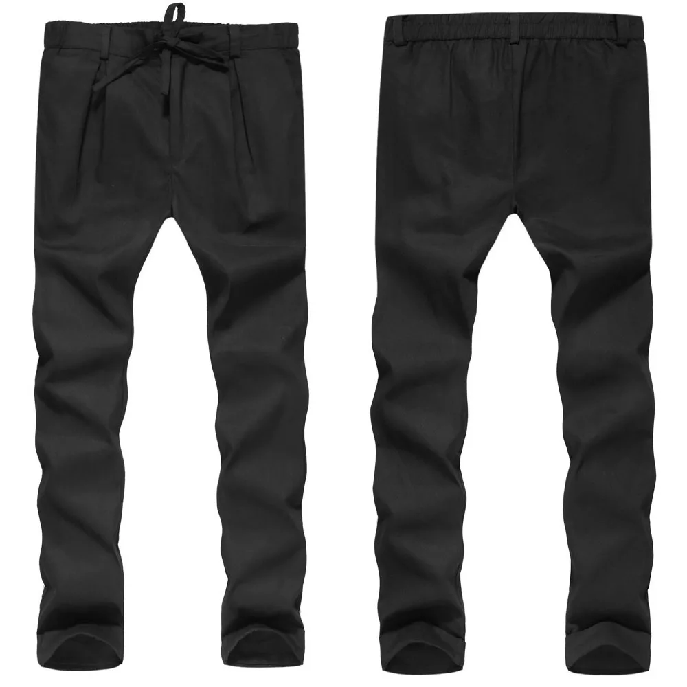 

Summer Men's pants Men Pure Color Trousers Tethers Cotton Linen Nine Points Small Feet Casual Pant Ankle-Length Pants