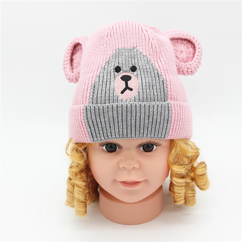 baby kids girl beanie cap for winter Warm thickened Crochet Knit cotton