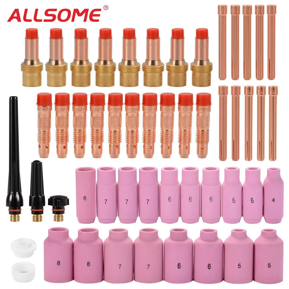 

ALLSOME 51pcs Tig Gas Lens Collet Body Alumina Nozzle Ceramic Cup Gasket Consumables Kit for WP 17 18 26 Tig Welding Torch