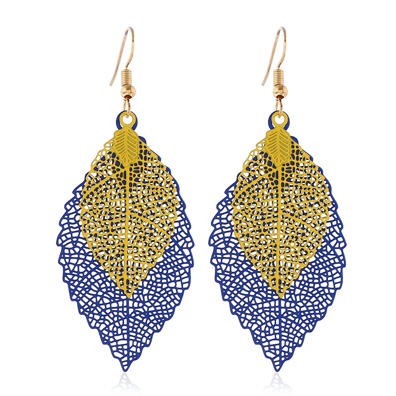 

Exaggerated Large Metal Leaves Earrings Women's Colorful Hollow Leaf Long Dangle Earings For Party Temperament Lady Accessories
