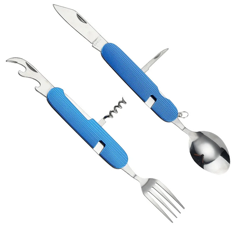 Открытый Multi-Функция Вилы Ножи Посуда Инструменты Нержавеющая сталь Портативный 6 в 1 складной Вилы Ножи для кемпинга Пикник путешествия