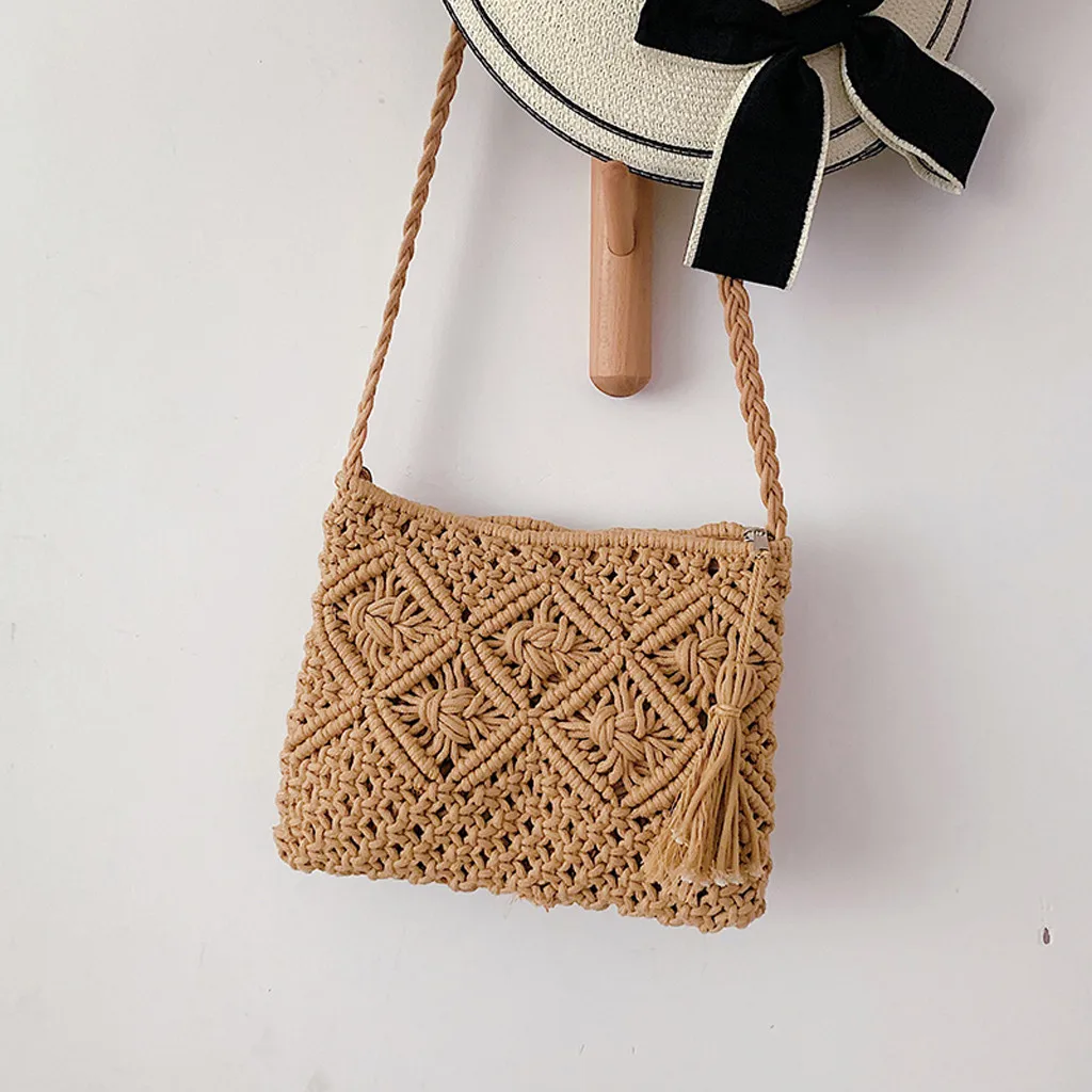 ISHOWTIENDA Женская Плетеная соломенная сумка с кисточками открытые Ретро сплетенные сумки соломенный клатч женская летняя сумка-конверт