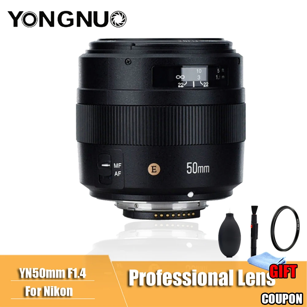 YONGNUO YN50MM 50 мм F1.4N F1.4 E Стандартный объектив с фиксированным фокусным расстоянием AF/MF для Nikon D7500 D7200 D7100 D7000 D5600 D5500 D5300 D5200 D5100