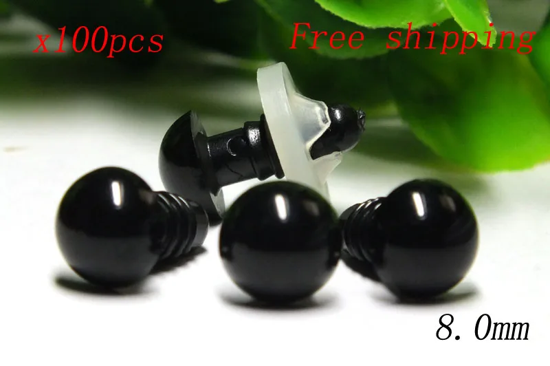 Free Shipping 8mm Toy Doll Eyes For Ornament Black Plastic With Washer/safety Eyes