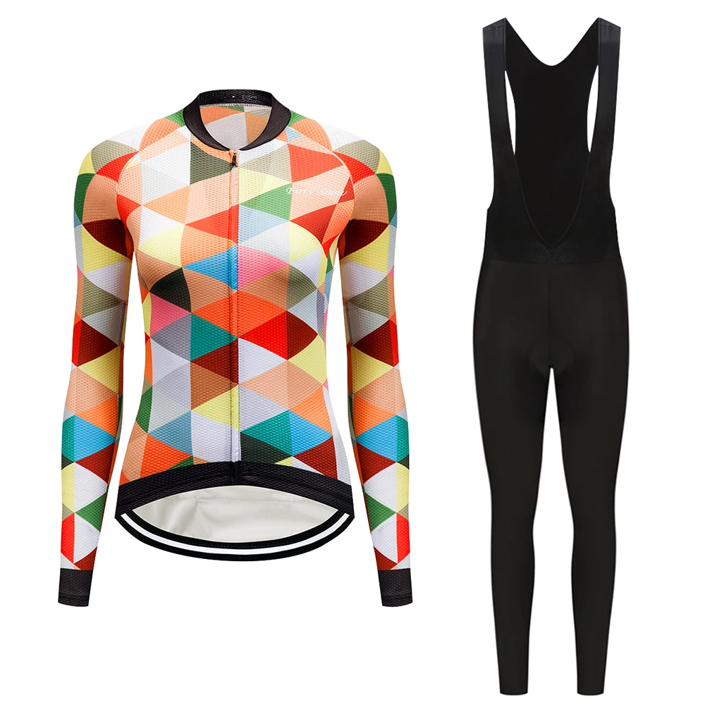 Women Team Cycling Long Sleeve Jersey bib pants Set Bicycle Outfits Bike Uniform