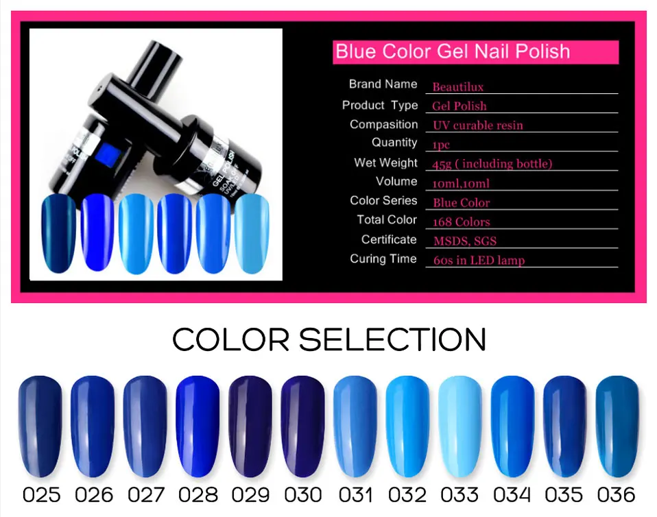 Beautilux Brand 1pcs Royal Navy Baby Dark Blue UV LED Soak OFF Gel Nail Polish Nails Gel Varnish Gels Lacquer 10ml (1)