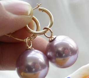 

xiuli 00514 16MM ROUND lavender SOUTH SEA SHELL PEARL DANGLE EARRING