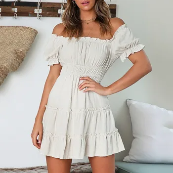 

Boho Summer Dress Women Sexy Short Sleeve Off The Shoulder Ruffled Mini Dresses 2019 Elegant Party Casual Dresses Vestidos