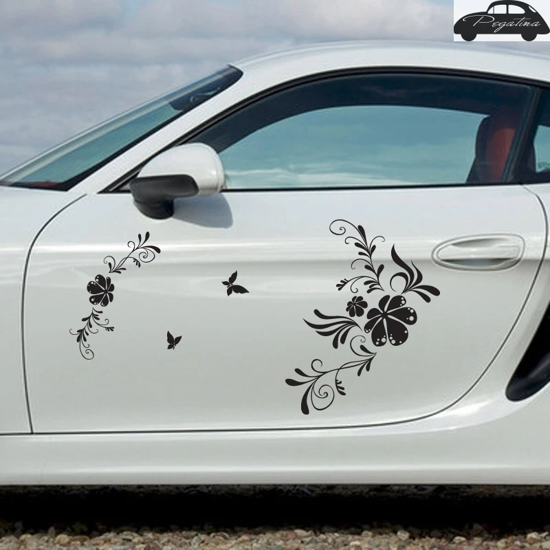 Pegatina Flower Butterfly Sticker Car Decal Posters Vinyl Wall Decals Decor Mural Sticker H086