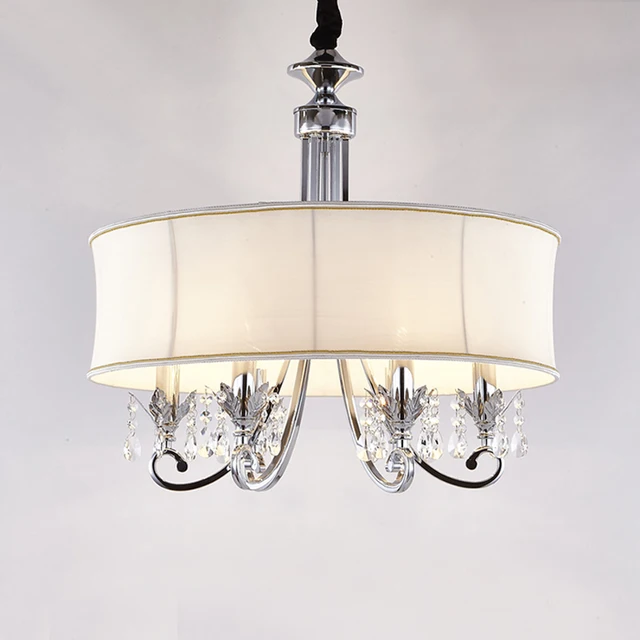 6 Lights European Crystal Pendant Light Dinning Room Bedroom Drum 6 Lights European Crystal Pendant Light Dinning Room Bedroom Drum Fabric Hanging Lamp Kitchen Lighting Fixtures