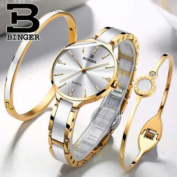 

Switzerland BINGER 7MM Ultra-Thin Quartz Watch Women Fashion Gold Ceramic Strap Wristwatches Ladies Waterproof Montre Femme 2019