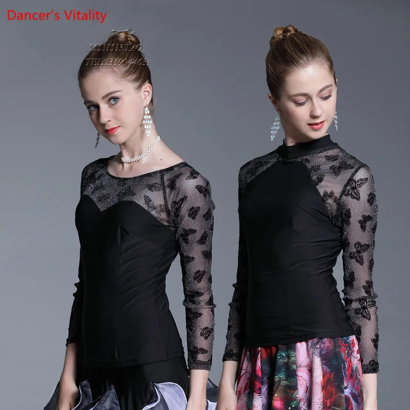 

2018 New Ballroom Dance Tops Adult Female Embroider Diamond Dance Clothing Women Waltz Latin Dance Practice Costumes