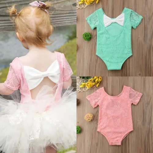 

New Baby Girl Lace Bodysuit Floral Print Mesh Backless Jumpsuit Clothes Summer Newborn Outfit Short Sleeve Trendy Bodysuit 0-24M