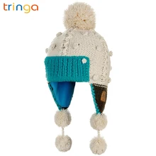 Зимняя детская Лыжная шапка, ветрозащитная теплая вязаная шляпа, Детские наружные наушники, хлопковая подкладка, ручная шапка