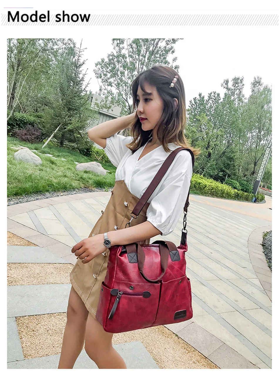 Multi-pocket Casual Large Capacity Women Tote Shoulder Bag PU Leather Ladies Handbag Messenger Bag Soft Shopping Crossbody Bag