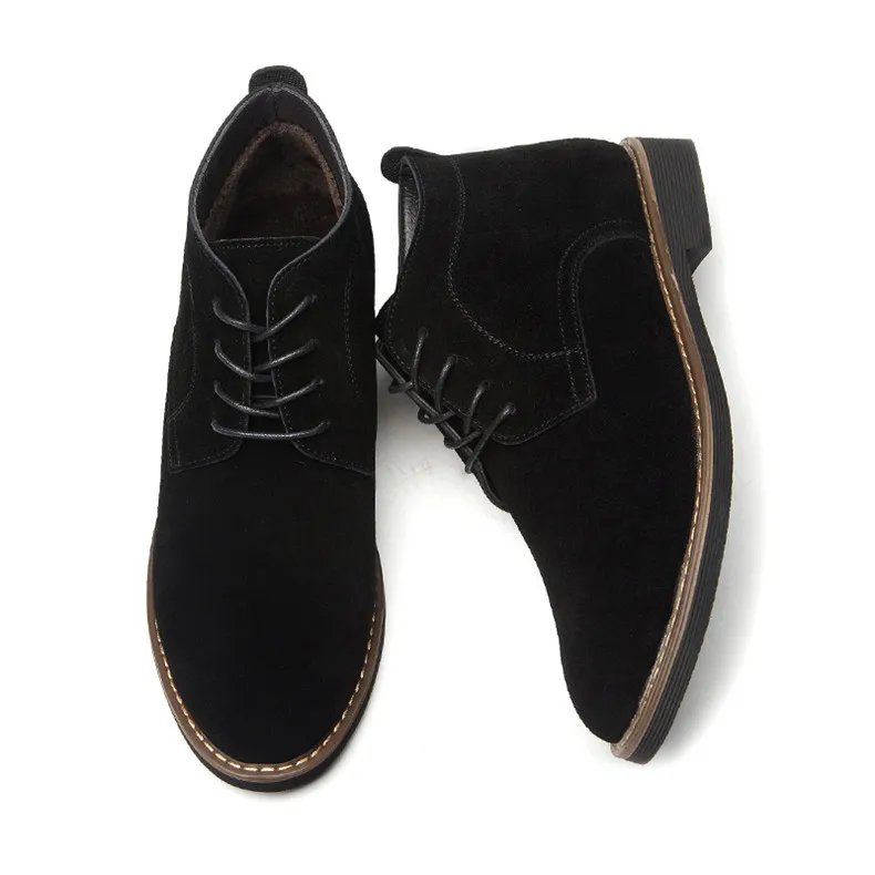 ROXDIA/мужские ботинки из натуральной кожи, Всесезонная рабочая обувь, мужские ботильоны на шнуровке с мехом, черного цвета, размера плюс 39-48, RXM099