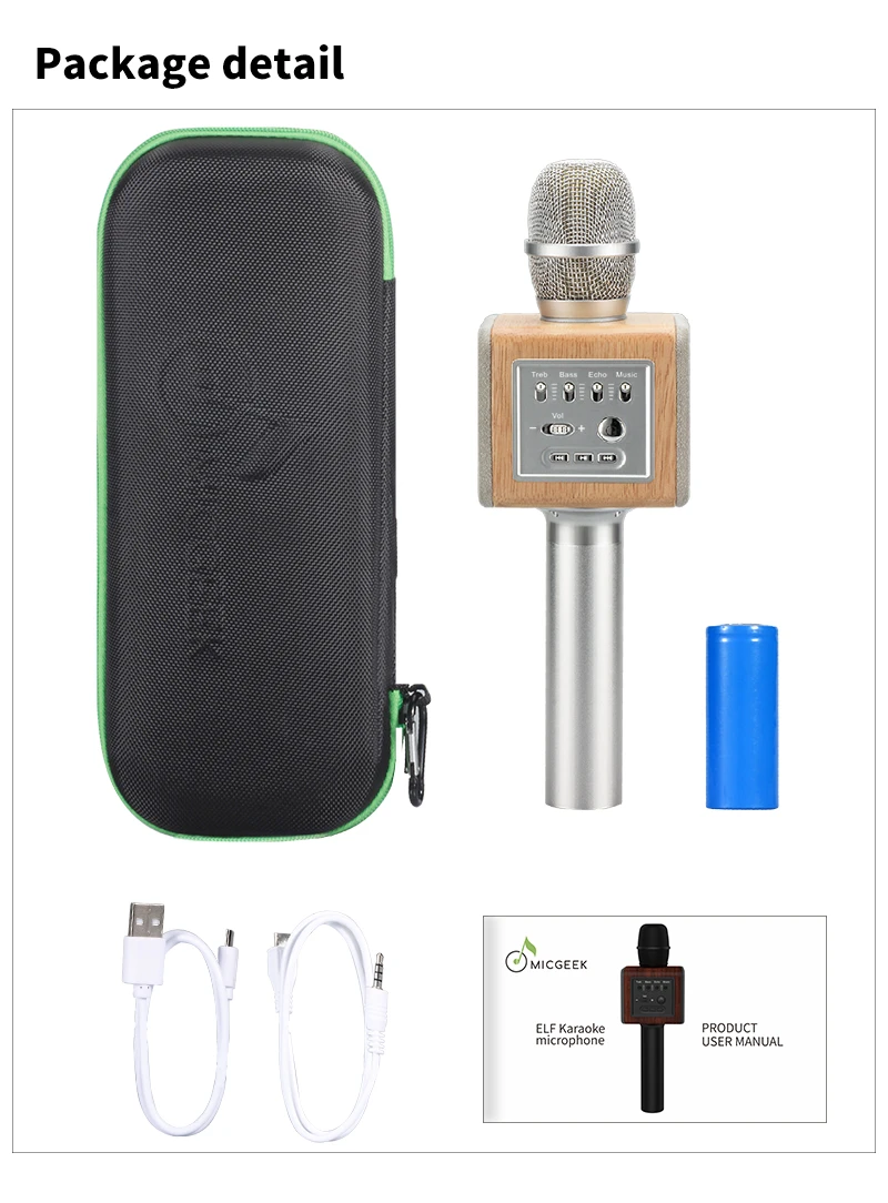 Original brand MicGeek ELF Wireless Karaoke Microphone 2.1 Sound Track Natural Rosewood DSP Chip Voice Speakers Smartphone 7