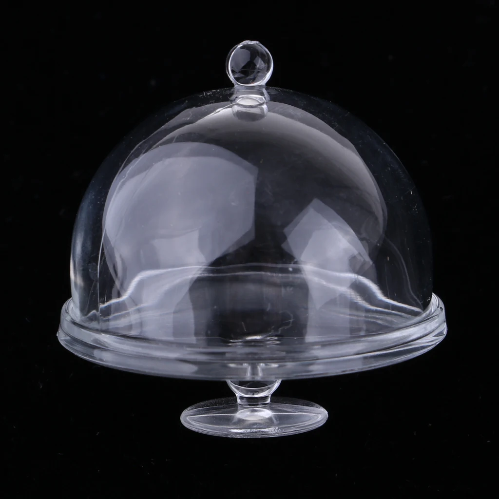 1/12 Miniature Transparent Cake Plate Stand with Lid Dollhouse West Point Tray Accs